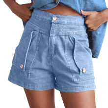Pantaloni scurți sport pentru femei, cu talie înaltă, retro, solidi, lejeri, cu...