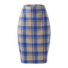 Jupe crayon Ă carreaux pour femme, taille haute, en laine, longueur midi avec fente