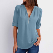 Sommer-Tunika-Top für Damen mit hochkrempelbaren Ärmeln, grün