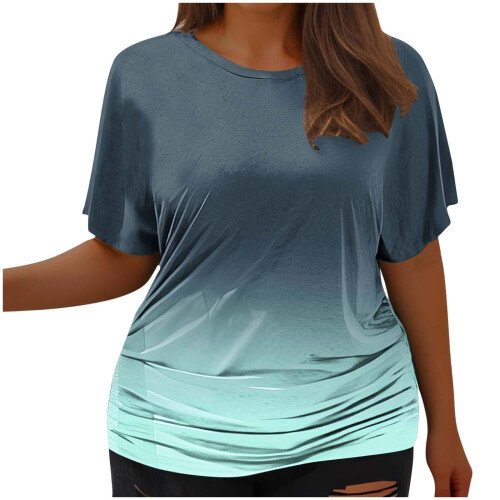 Plus Size Tunika med Plisserad Kortärmad Damtopp