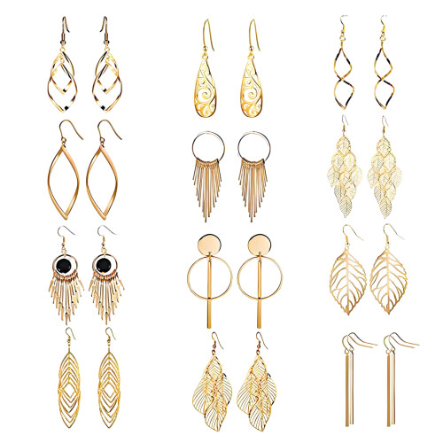 DESIGNICE Alloy Leaf Dangle Earrings for Women 12-Pair