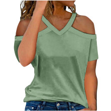 Blusa de encaje para mujer con hombros descubiertos, manga corta, corte ajustado.