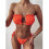 Orangefarbenes, gerafftes Bikini-Set mit Push-up-Polsterung 1