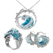 Necklace and earrings set silver tone 1 pair