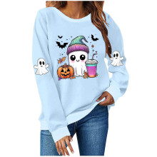 Halloween-sweatshirt met lange mouwen en spookprint voor de herfst.
