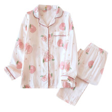 Dampyjamasset i bomull, långärmad topp och byxor, rosa M