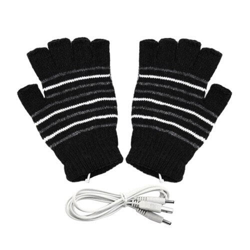 Gants chauds tricotés sans doigts, alimentés par USB, blancs