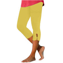 Naisten kevyet korkeavyötäröiset caprileggingsit, keltainen, XL-koko