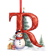 Ornement de Noël bonhomme de neige avec initiale de 26 lettres