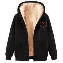 Manteau à capuche doublé polaire à imprimé cœur pour femme