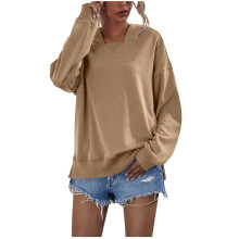 Damebluse i polyester med lange ærmer og V-hals