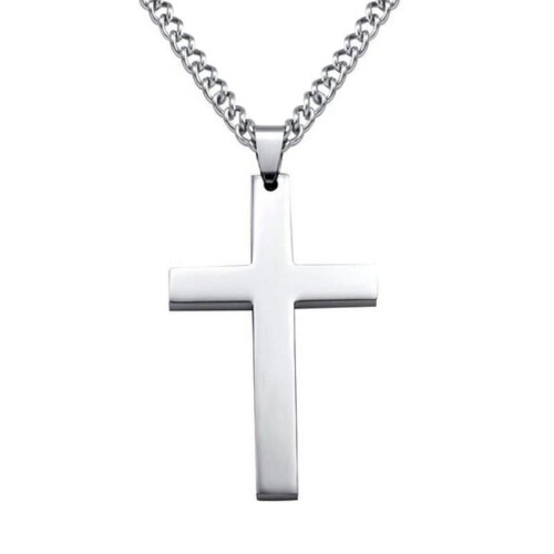 Collana con ciondolo a croce da uomo, nera, oro, argento