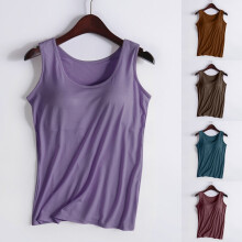 Ärmelloses Damen-Tanktop mit integriertem BH, einfarbig, Rundhalsausschnitt