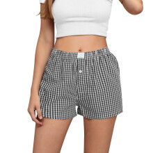 Dames linnen shorts met hoge taille en wijde pijpen, geruit