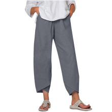 Damesjoggingbroek van katoen-linnenmix met elastische tailleband, grijs, maat XXL