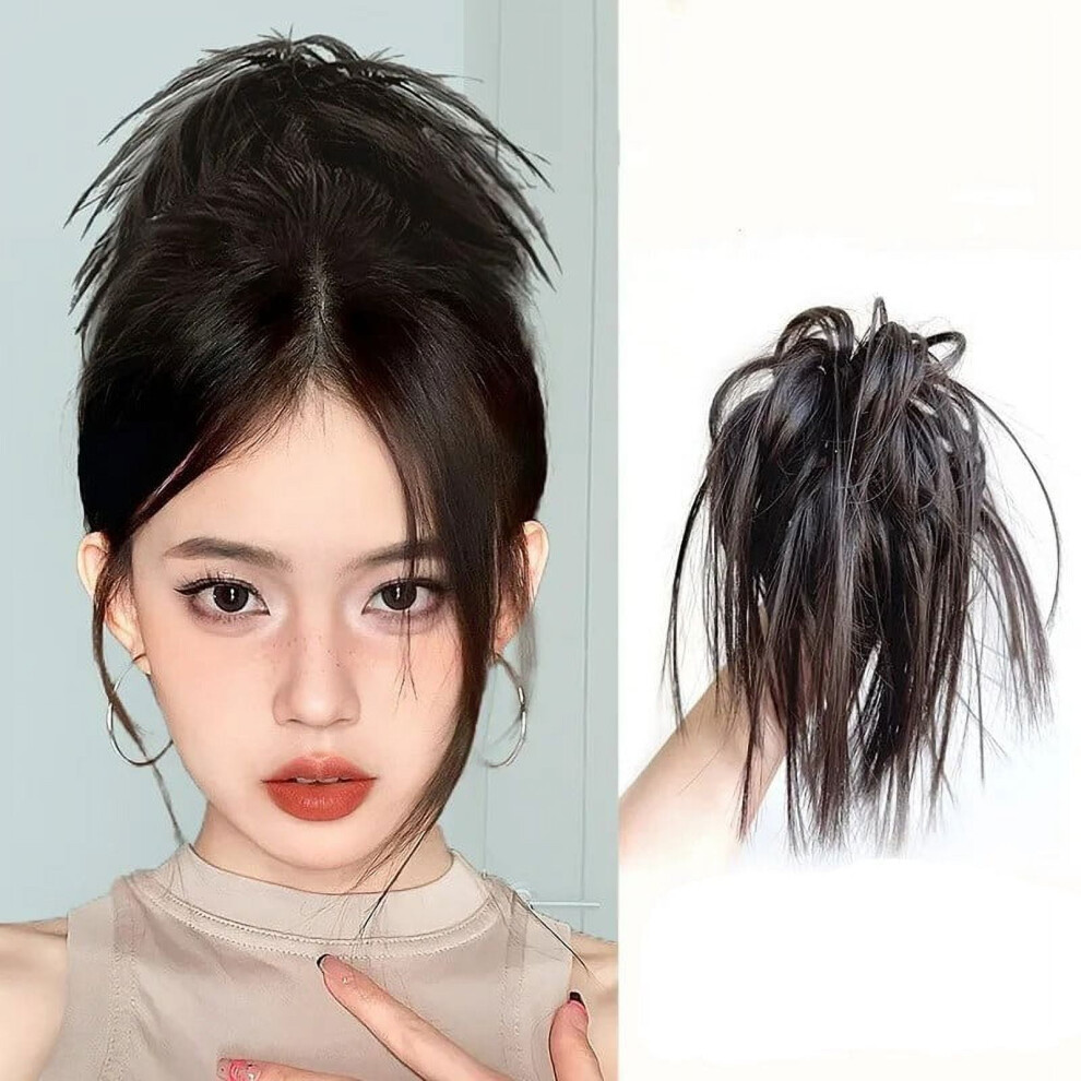 Hair Bun Extension Claw Clip Wavy Curly Brown Black