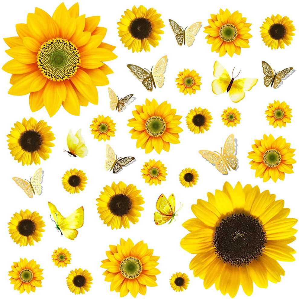 Sunflower Wall Decor Set with 3D Butterfly Sticker 27-Piece