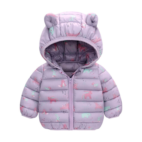 Jaqueta infantil de inverno com capuz e estampa de dinossauro, à prova de vento e acolchoada.