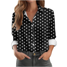 Tunique à pois noirs à manches longues VERUGU pour femme, taille L
