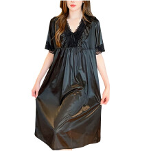 Chemise de nuit pour femme en soie glacée douce et légère noire, taille unique