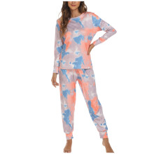 Completo pigiama da donna casual con maglia a maniche lunghe e pantaloni, arancione, taglia L