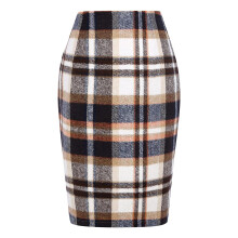 Jupe midi en laine Ă carreaux pour femme, taille haute, longueur genou avec