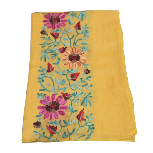 Écharpe longue en coton brodé à fleurs pour femme