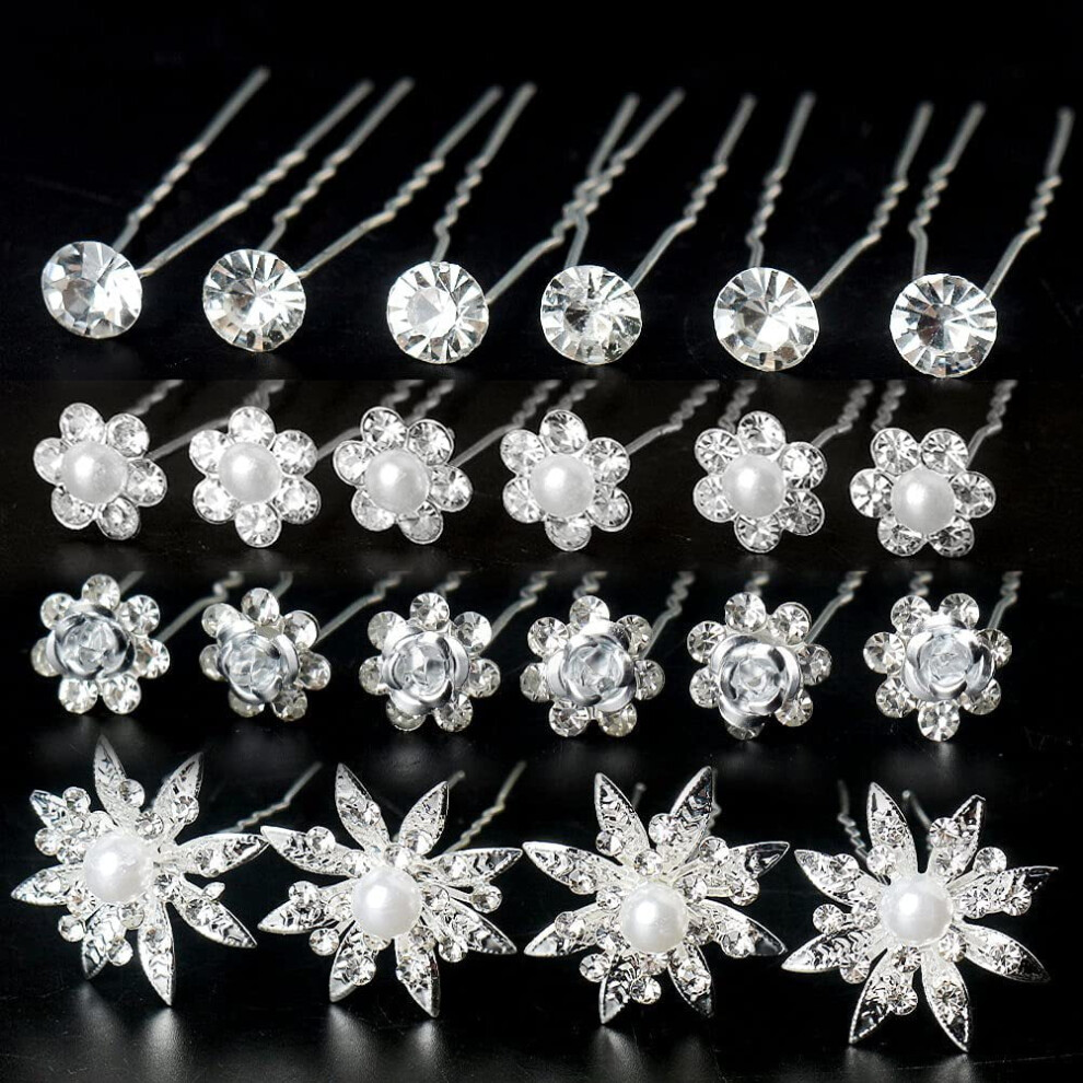 Pearl Rhinestone Flower Hair Pins U-Shaped 2-Pack