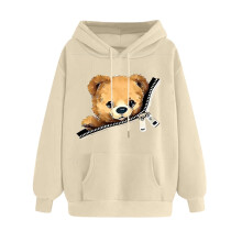 Beige Damen-Langarmhoodie mit Herzmuster, 1 Stück