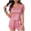 Damesflanellen pyjamaset, effen kleur, korte mouwen 1