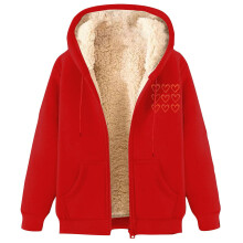 Manteau d'hiver à capuche doublé polaire pour femme avec imprimé cœur
