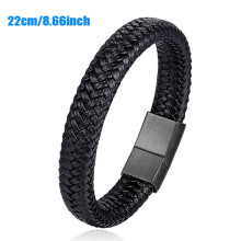 Black Leather Bracelet for Men 1 Piece