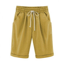 Damen-Shorts aus Baumwoll-Leinen mit tiefen Taschen, gelb, Größe 18