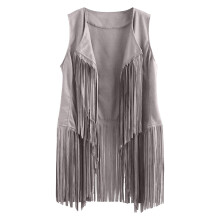Gilet sans manches à franges pour femme en faux daim