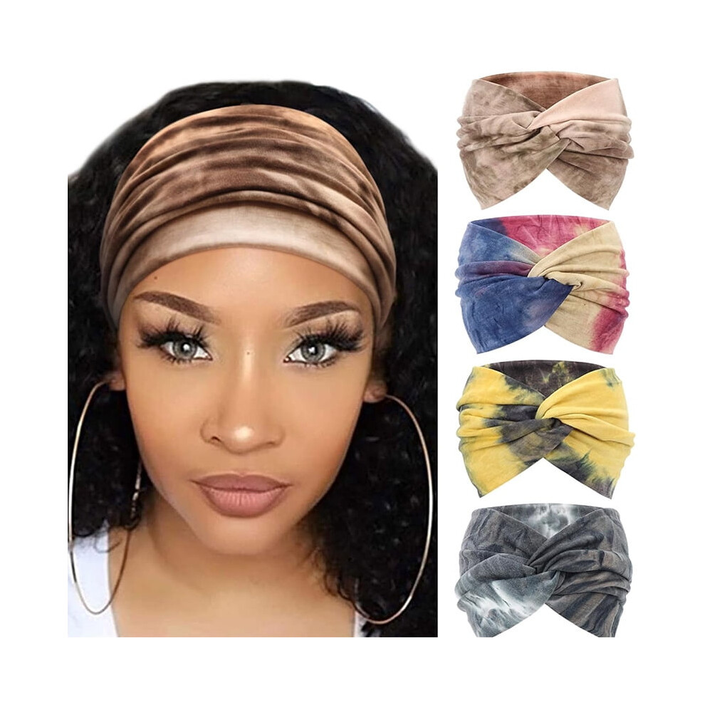 Women's Wide Turban Headbands Boho Elastic 4PCS