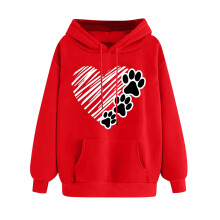 Sweat à capuche rouge à imprimé cœurs pour femme, col rond, manches longues, taille XXL