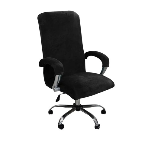 Housse de chaise de bureau en velours noir 2 pièces