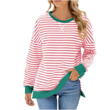 Rosa gestreiftes Langarmshirt aus Polyester für Damen, Größe S