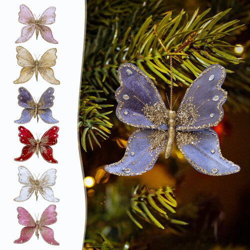 Weihnachtsbaumschmuck Schmetterling Blau Glitzer Hohl 1 2