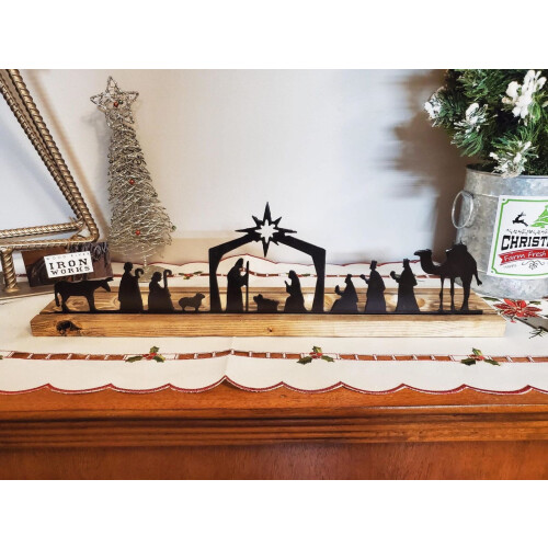 Kerststal van metaal voor binnen, 33 x 8,3 cm 1