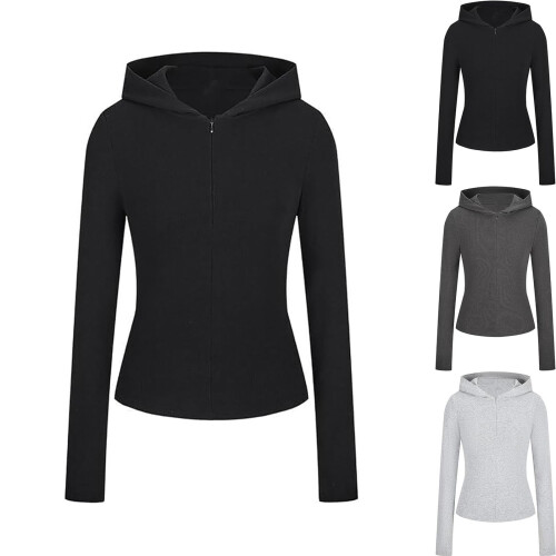 Felpa corta da donna in cotone a coste con zip
