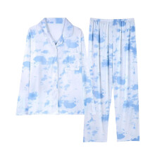 Completo pigiama da donna azzurro cielo, maglia a maniche lunghe e pantaloni, taglia XXL