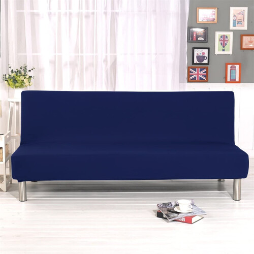 Polyester armless sofa slipcover dark blue 1 piece 1