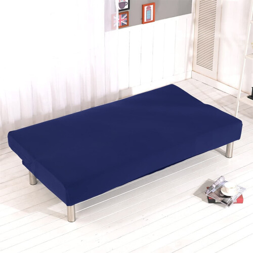 Polyester armless sofa slipcover dark blue 1 piece 2
