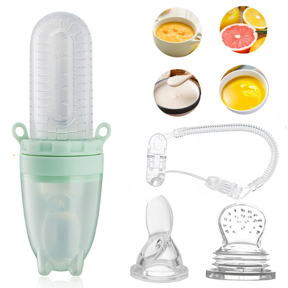 Baby Food Feeder Silicone Fruit Feeder with Spoon, Green