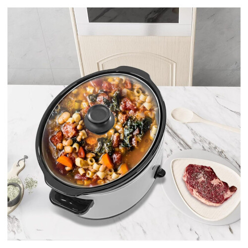 8 Quart Oval Slow Cooker with 3 Settings White Stainless 2