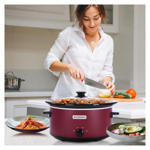 7 Quart Oval Slow Cooker Red Stainless Steel 1