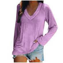 Damen Langarmshirt mit V-Ausschnitt, einfarbig, Größe XXL