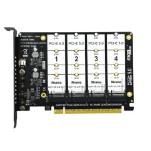 PCI-E 5.0 X16 to M.2 NVME SSD Expansion Card 4 Port M.2 NVME SSD to PCIE X16 Adapter Card Support 2230/2242/2260/2280