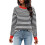 Schwarzes, gestreiftes, langärmeliges Damen-Freizeittop aus Polyester 1